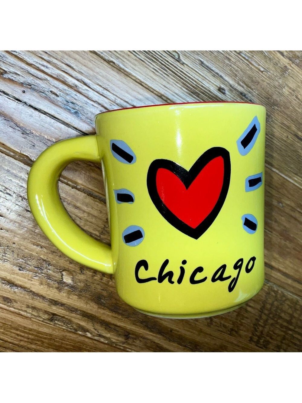 Luke a Tuke artist Chicago themed mug with vibrant colors / big heart & skyline